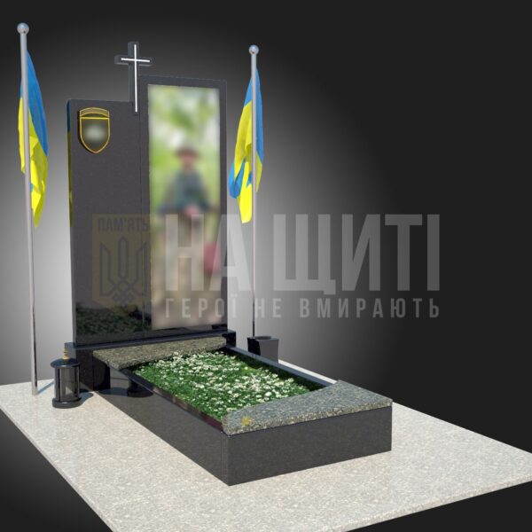 Військовий пам'ятник із чорного граніту з хрестом